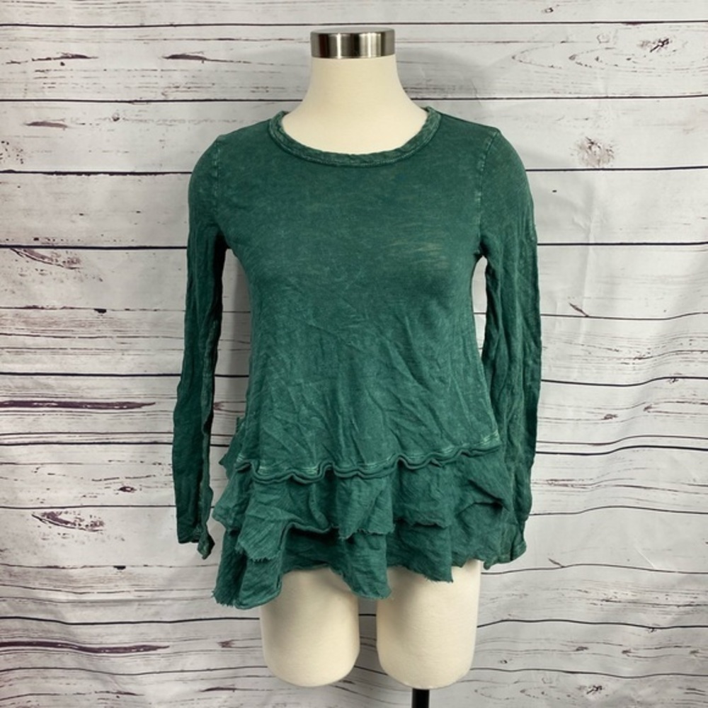 Altar’d State Green Ruffle‎ Long Sleeve Top